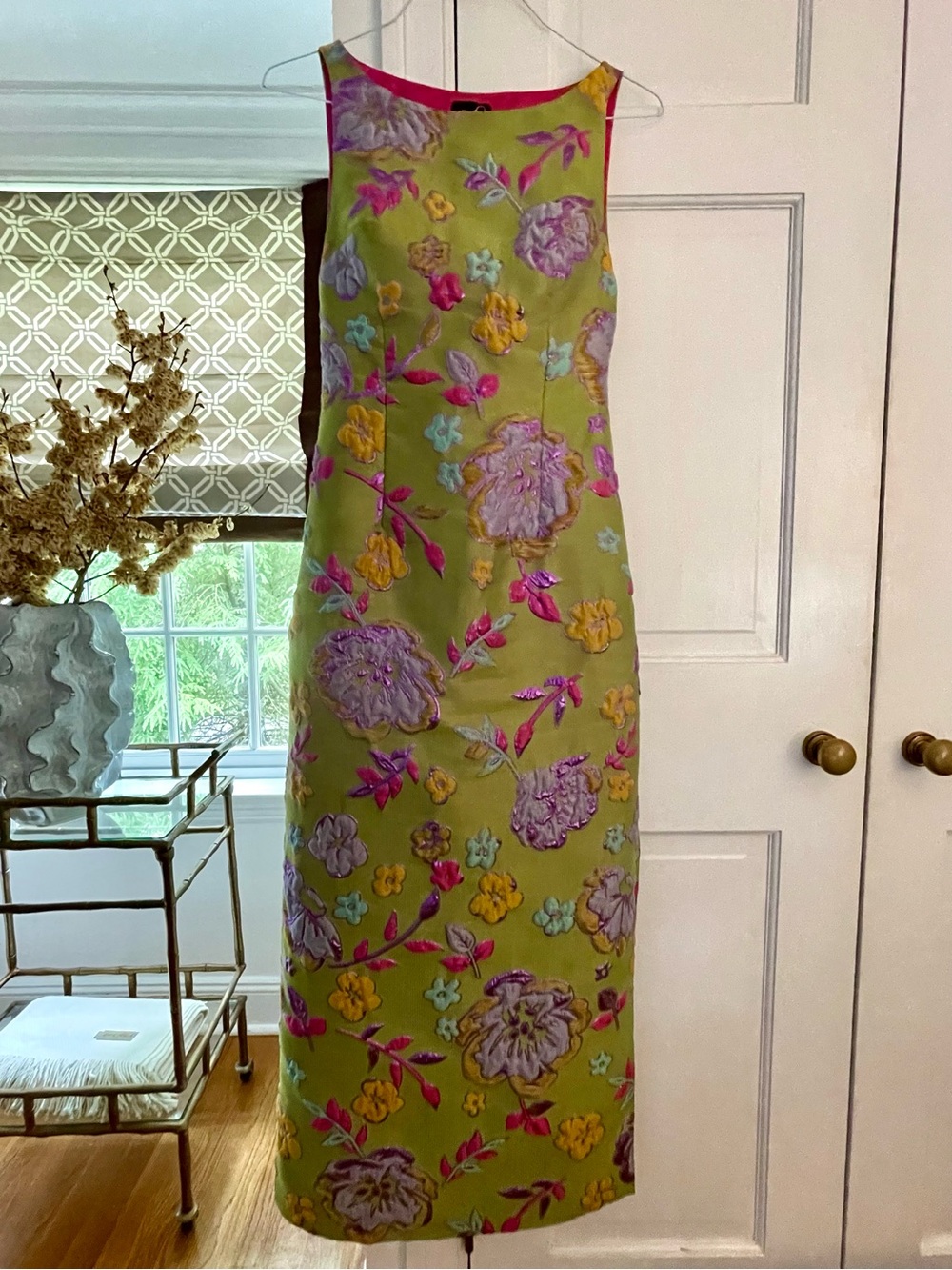 Arianne Elmy maxi Dress green w pink lining and Multicolor Floral Jacquard new - Picture 2 of 7